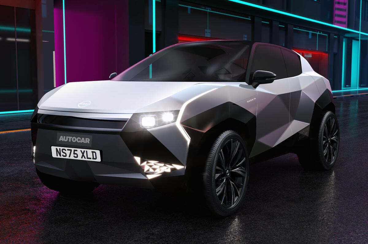Nissan juke ev renderiza el cuarto delantero