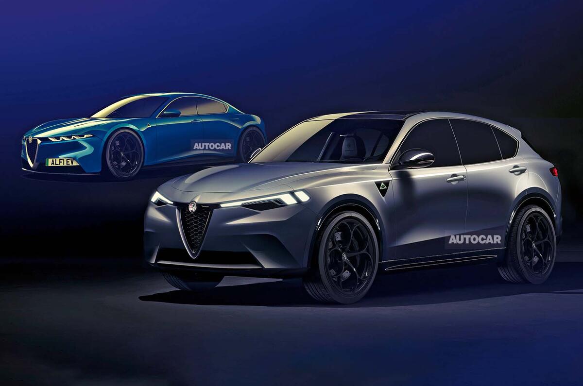 Render de alfa romeo stevlio y berlina
