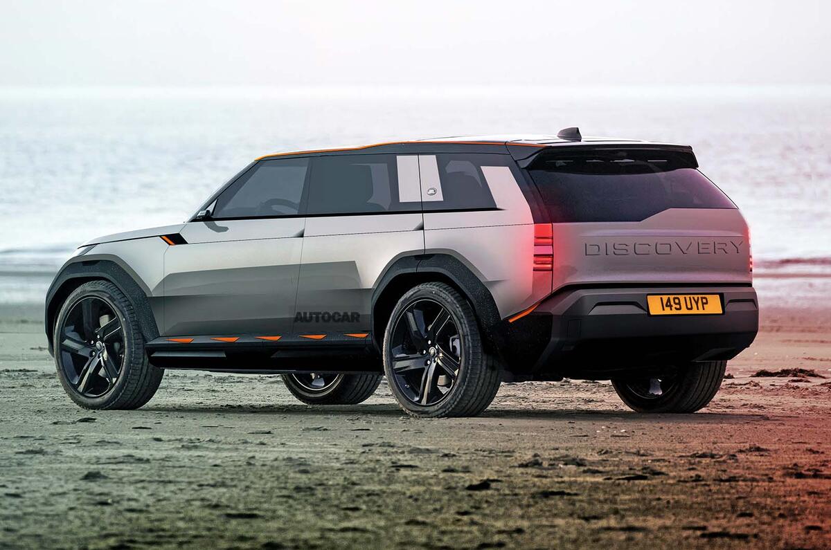 Render de tres cuartos de la parte trasera del nuevo land rover discovery