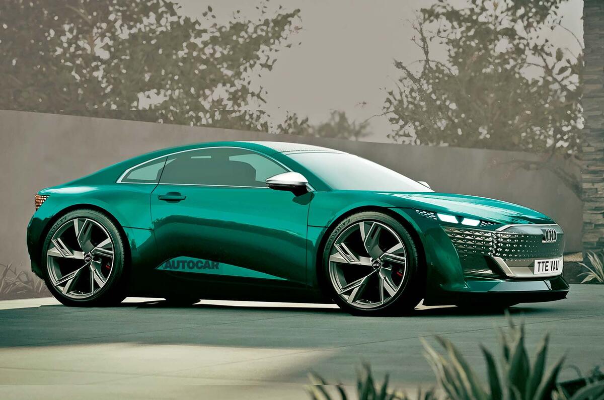 Audi tt ev renderiza el frontal de tres cuartos