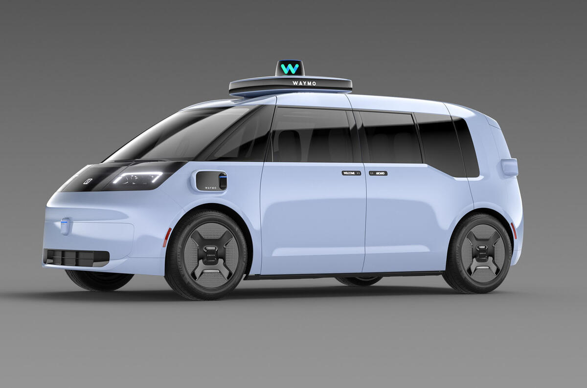 Waymo zeekr minivan 2022 front quarter static