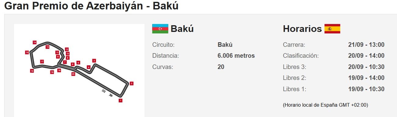 HORARIOS GRAN PREMIO DE AZERBAIYAN