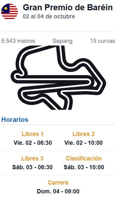 Horarios gran premio de barein
