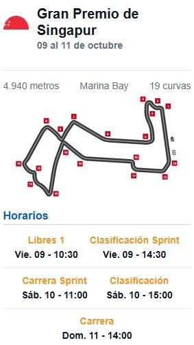 Horarios gp de singapur